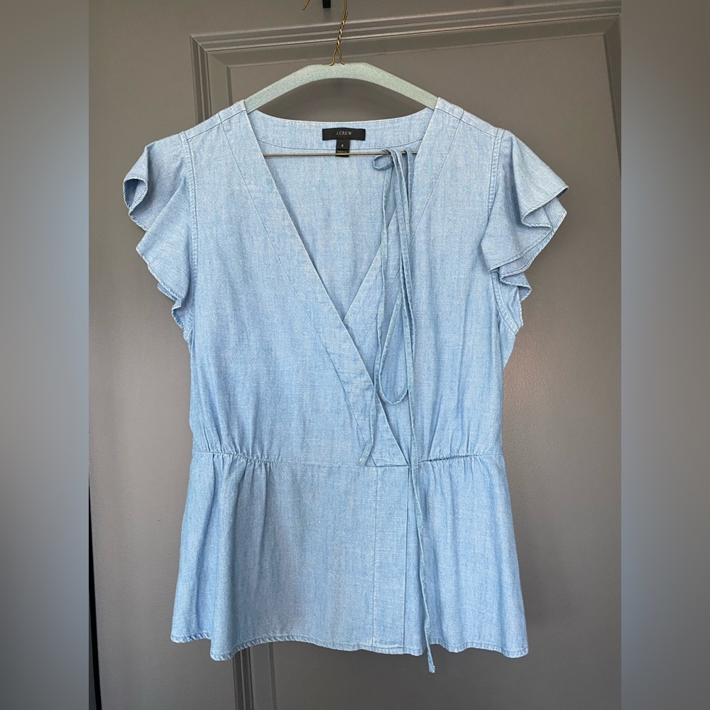 J Crew chambray wrap tie shirt. Never worn.